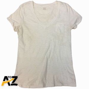 Ana A New Approach Top Size L White Short Sleeves Pullover V Neck